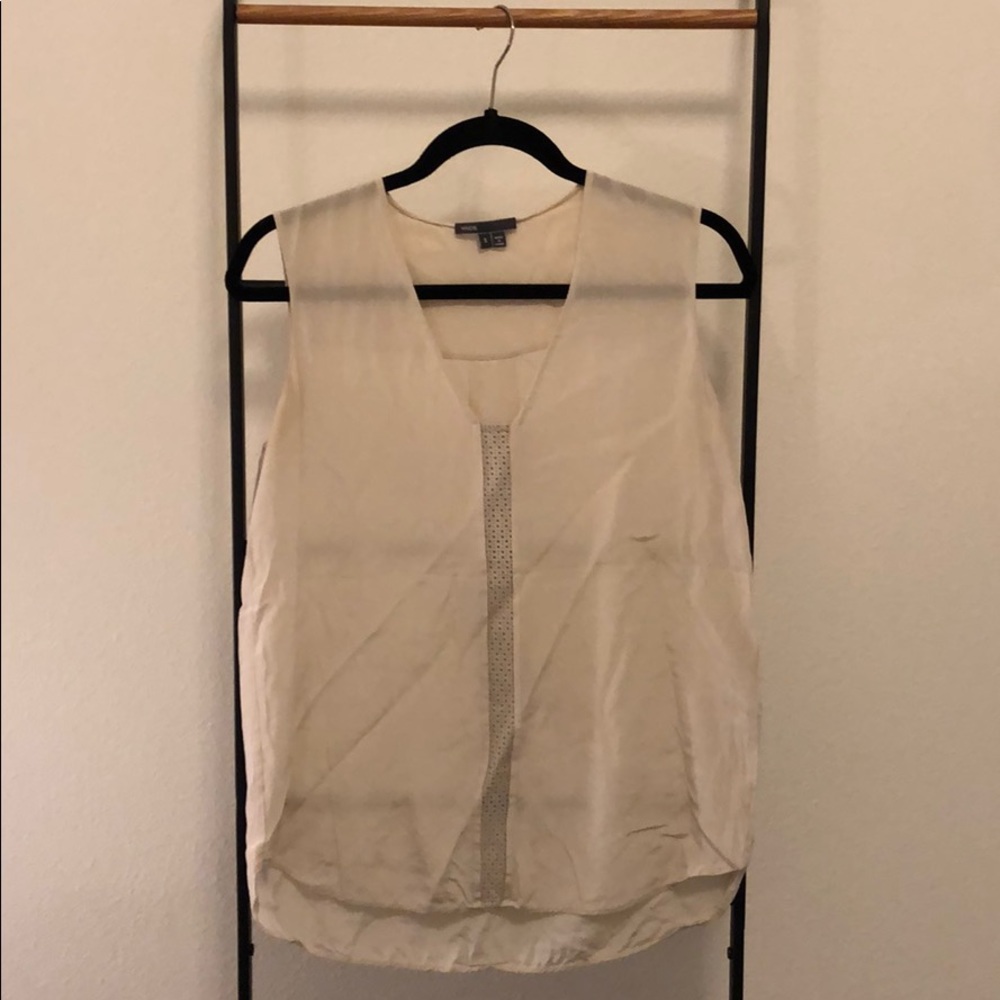 Vince Beige Sleeveless V-neck Tank